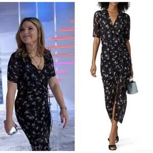 Veronica Beard Dress 20 Black Floral 100% Silk Ruched Whimsical Mariposa Elegant
